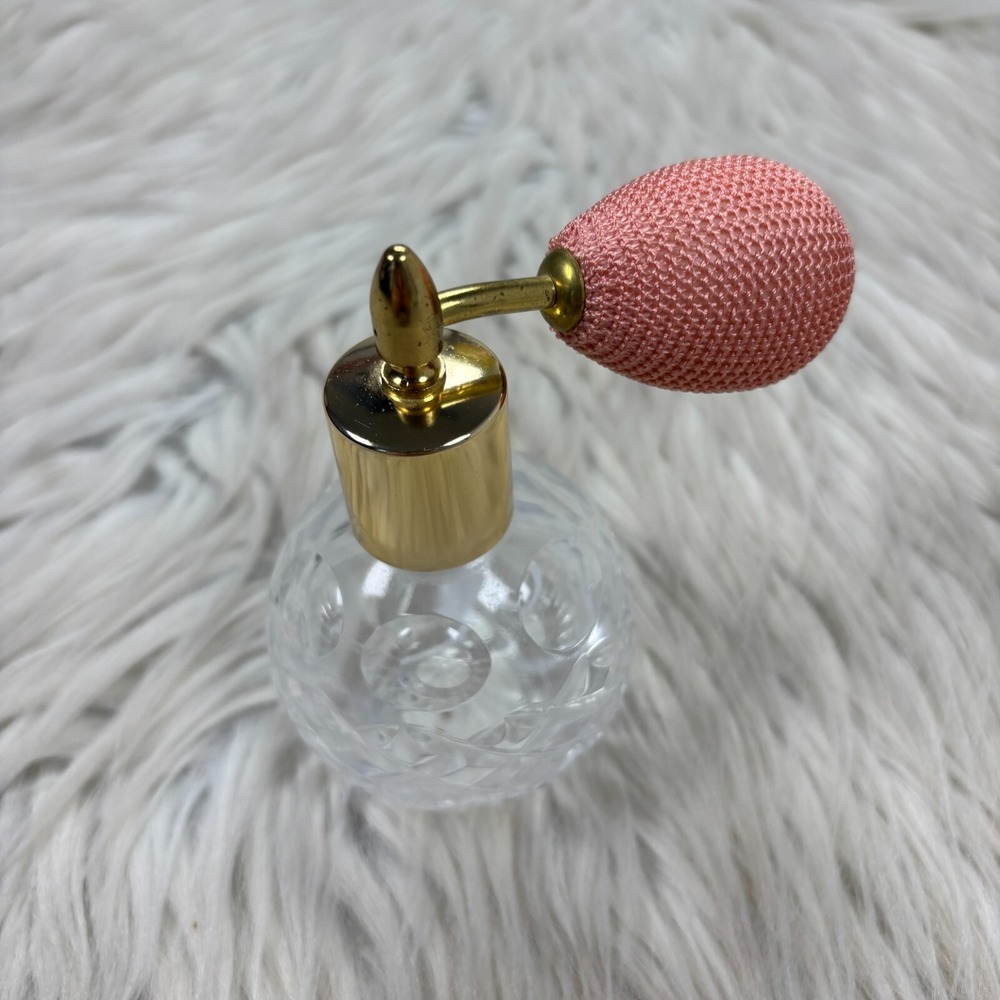 Derwent Handmade Lead Crystal Perfume Atomizer Bottle Squeeze Bulb‎ Pink Gold